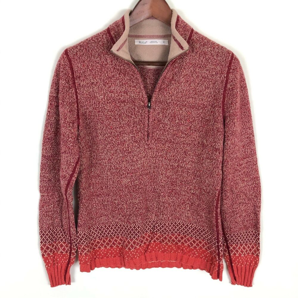 Woolrich Red Orange Knit Pullover 1/4 Zip Sweater Women's Size Small Wool Blend